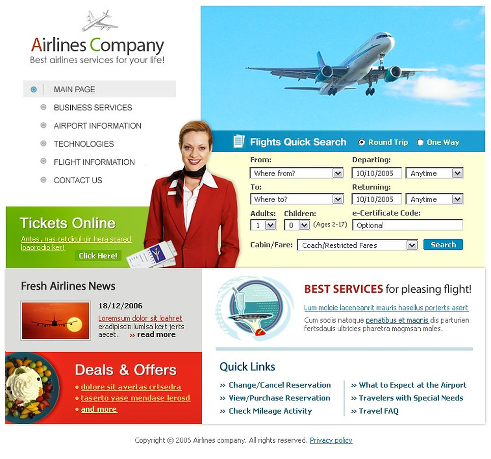 Airline Tickets Website Template Web Design Templates Website Templates Download Airline Airline Website Template