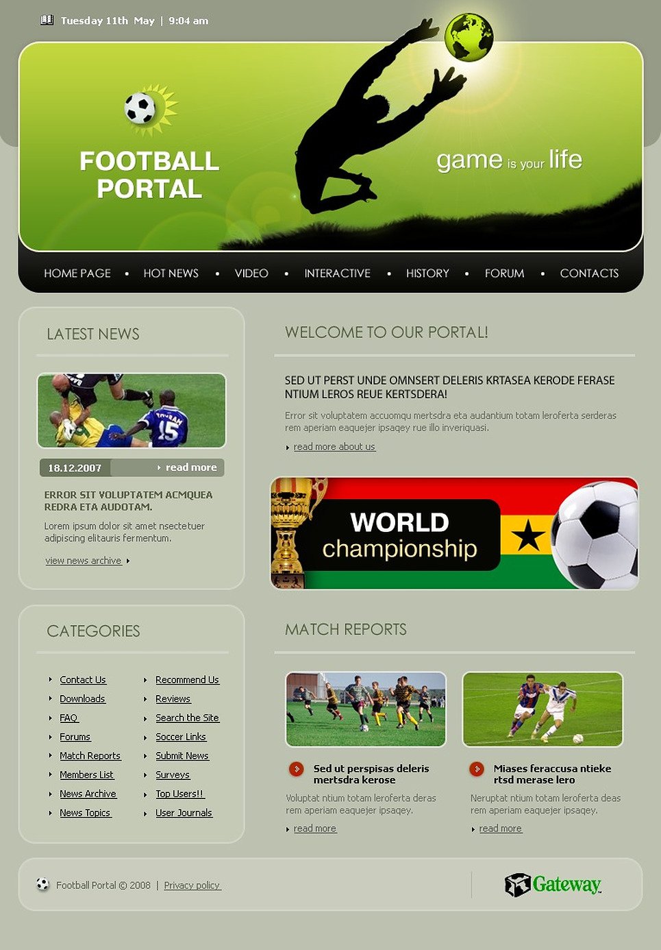 Soccer Website Template #17874