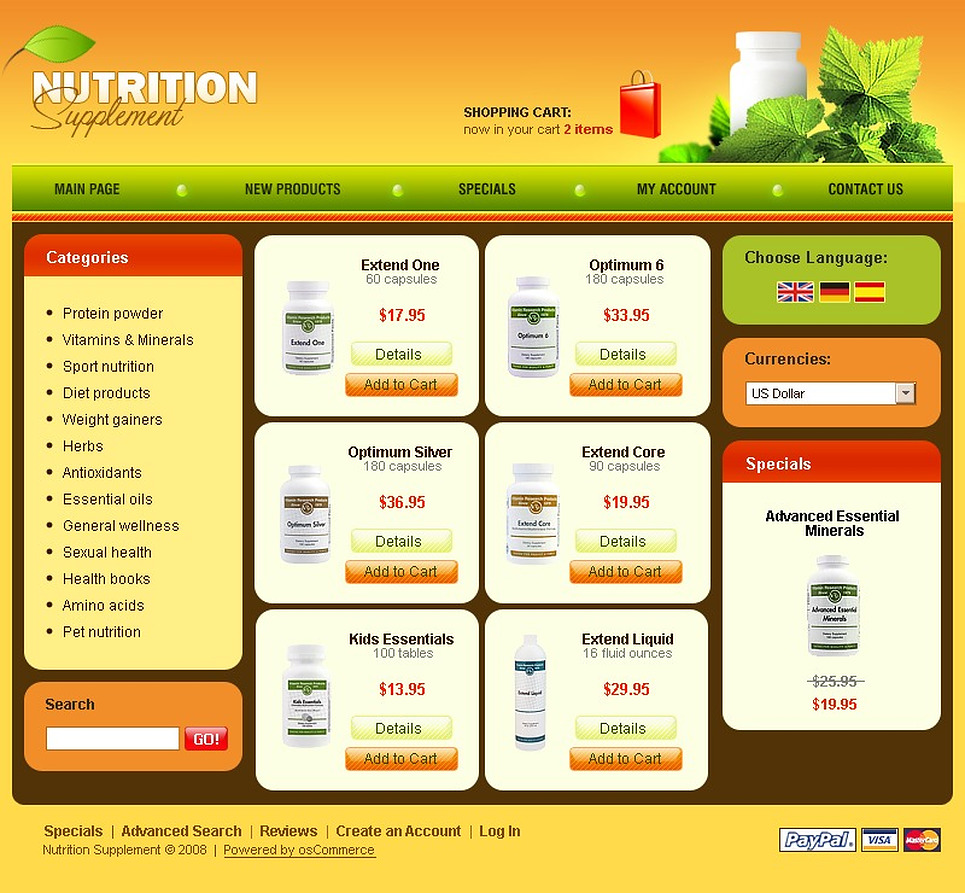 Nutrition Store Oscommerce Template Web Design Templates Website Templates Download Nutrition Website Templates
