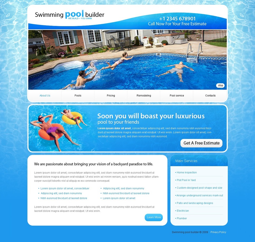 Pool Cleaning Website Template #25705