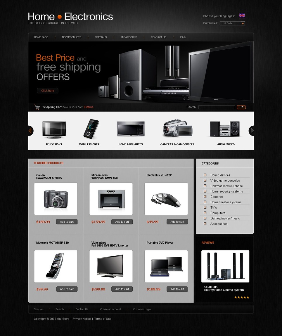Electronics Store ZenCart Template 26070