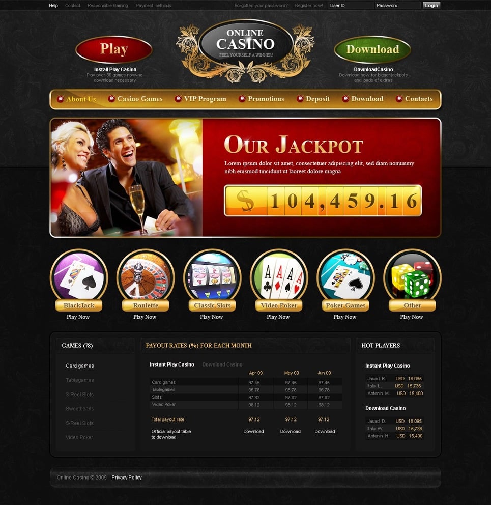 Casino online website template free download