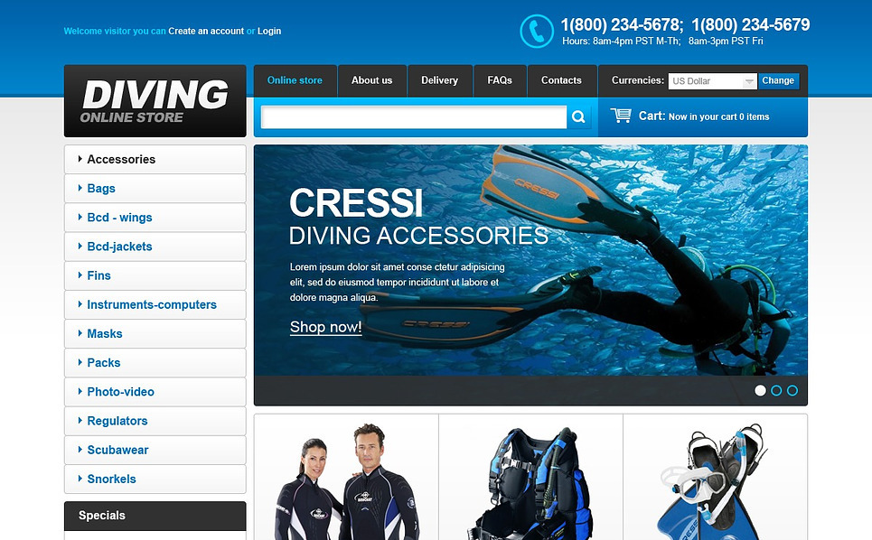 Online Diving Store VirtueMart Template 44584