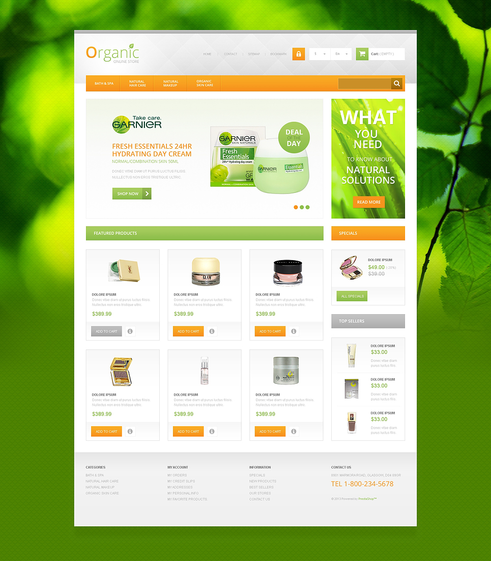 Responsive Organic Cosmetics Store PrestaShop Theme