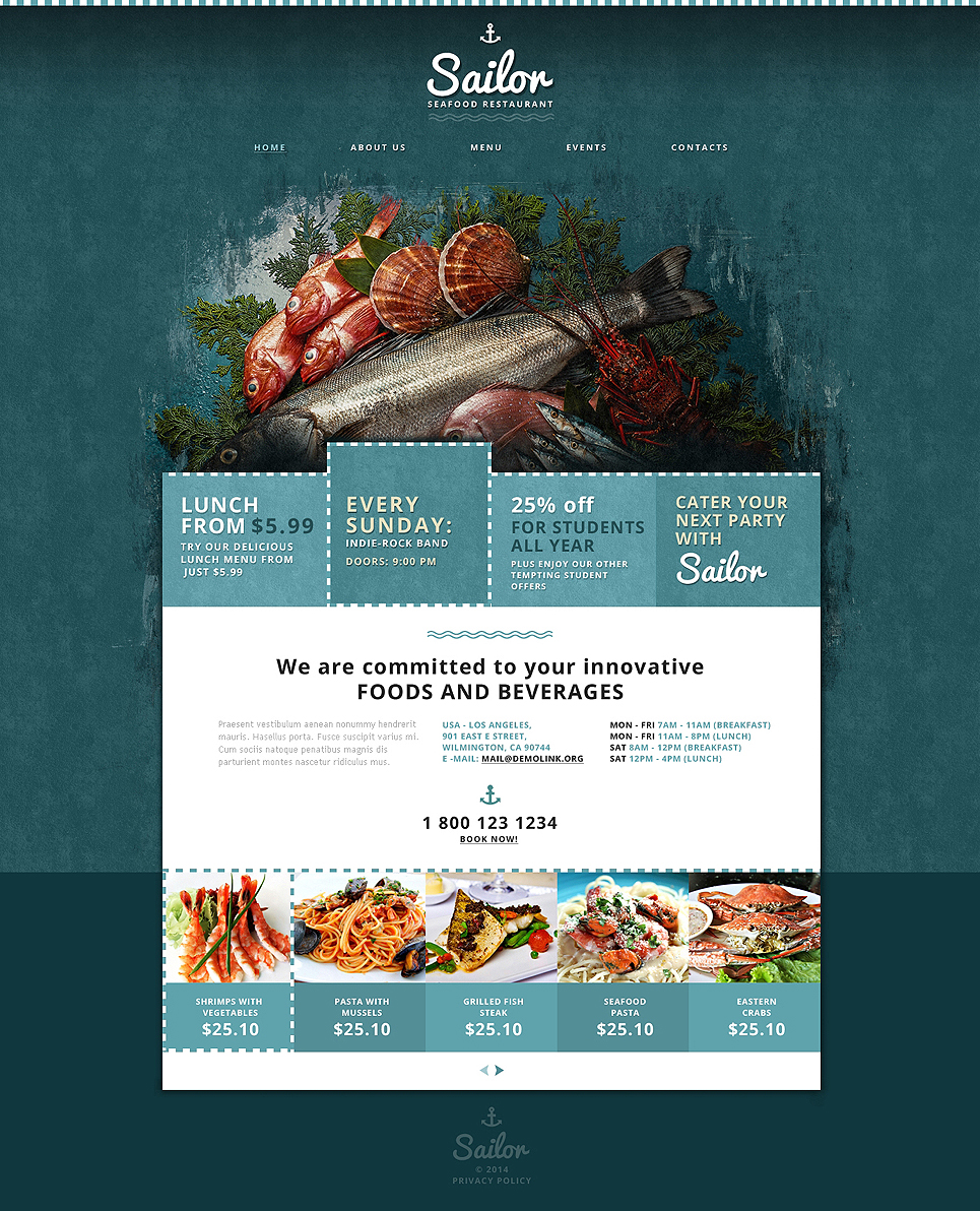 Seafood Restaurant Responsive Website Template #48023
