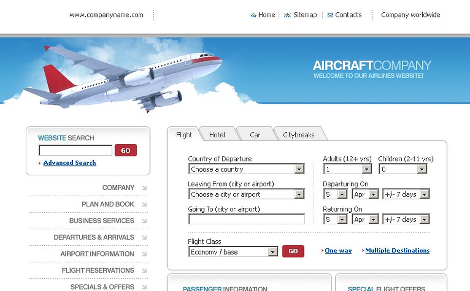 Airline Tickets site Template 8306