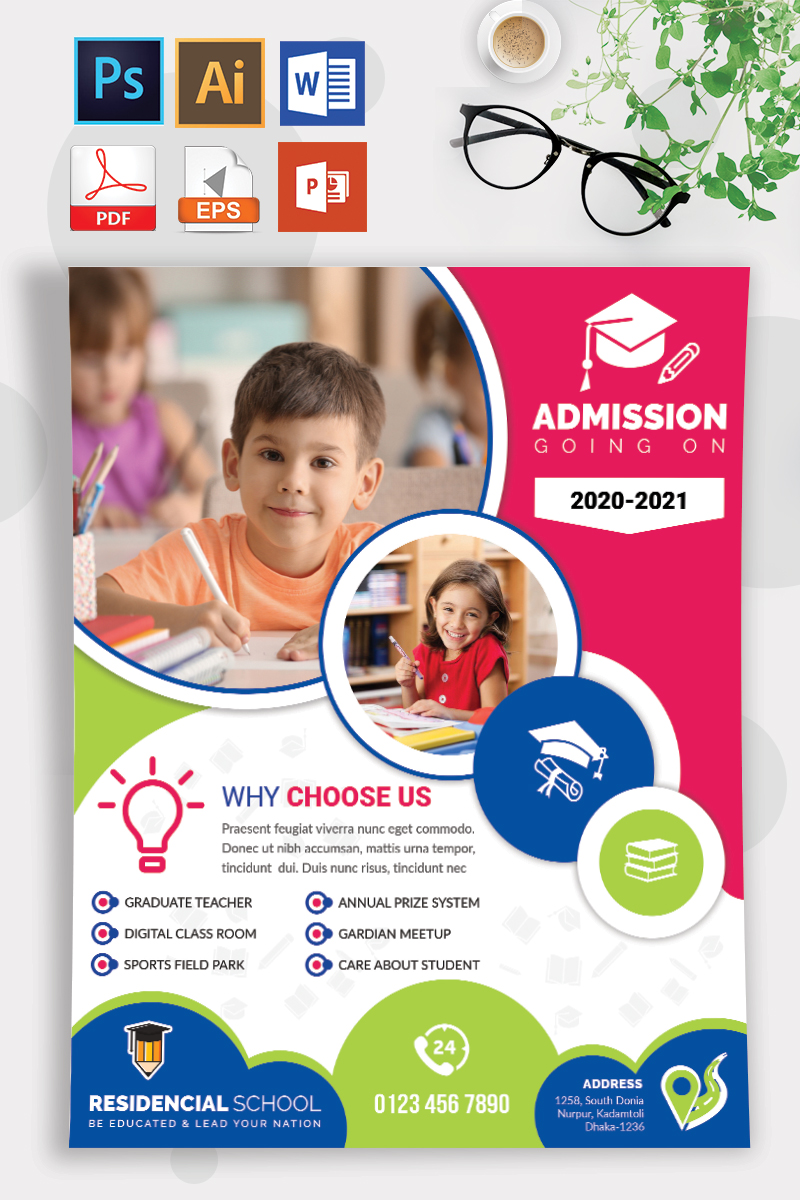 School Admission Flyer Template -Colorful  Circle Design