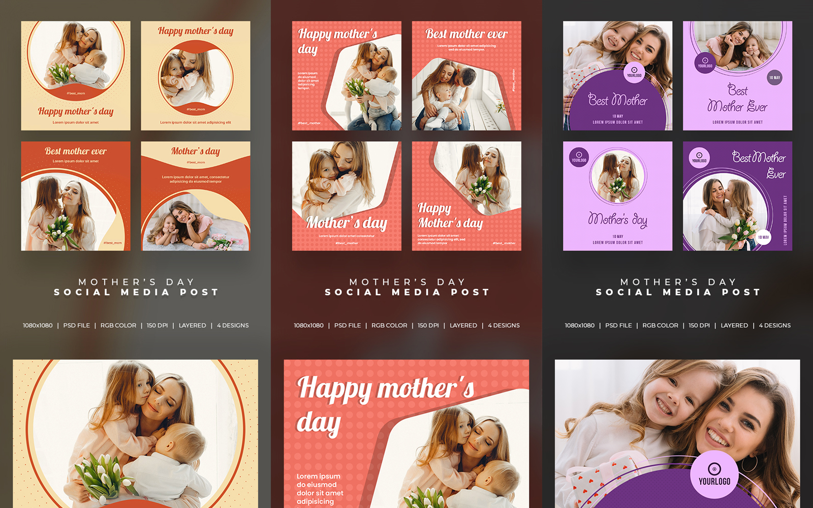 12 Post Mothers day Layout Set Social Media Template