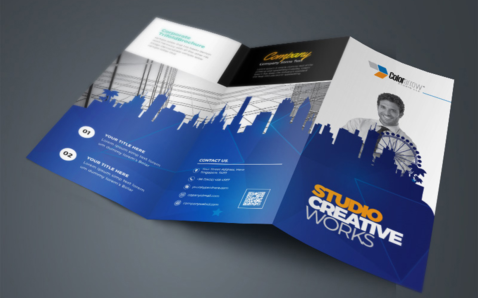 TriFold Brochure With Egyptian Blue  Building Elements