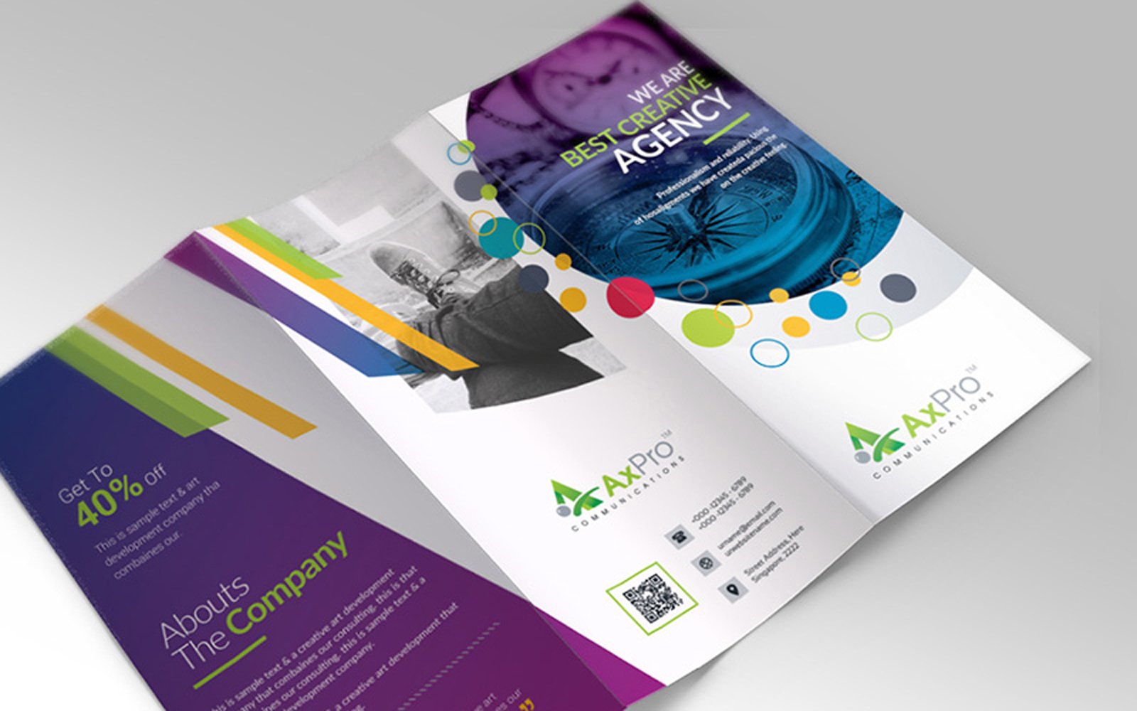 Colorful Circle and Geometric Design Gradient Tri-fold Brochure Design Template