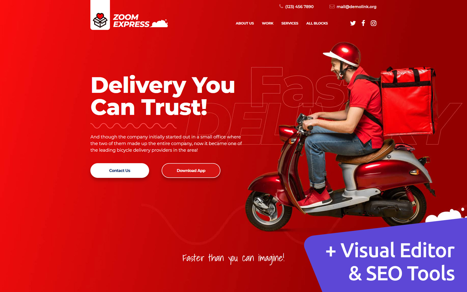 Zoom Express - Delivery Company MotoCMS Landing Page Website Template - Striking Red Color Theme