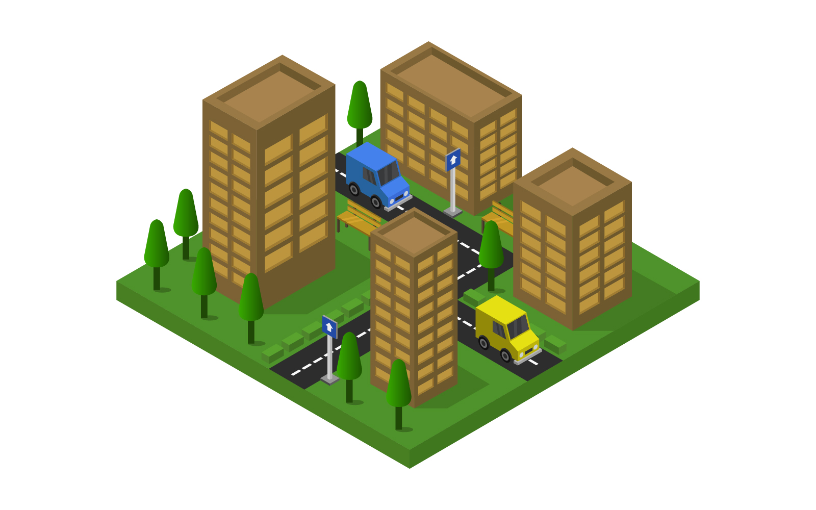 Isometric City on Background - Vector Image