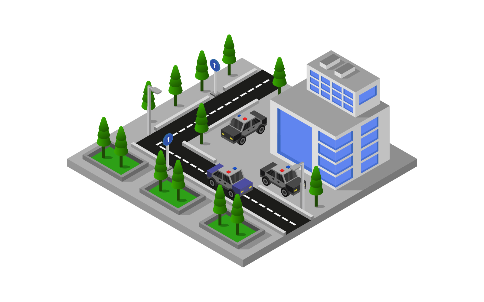 Isometric Police Station - Vector Image