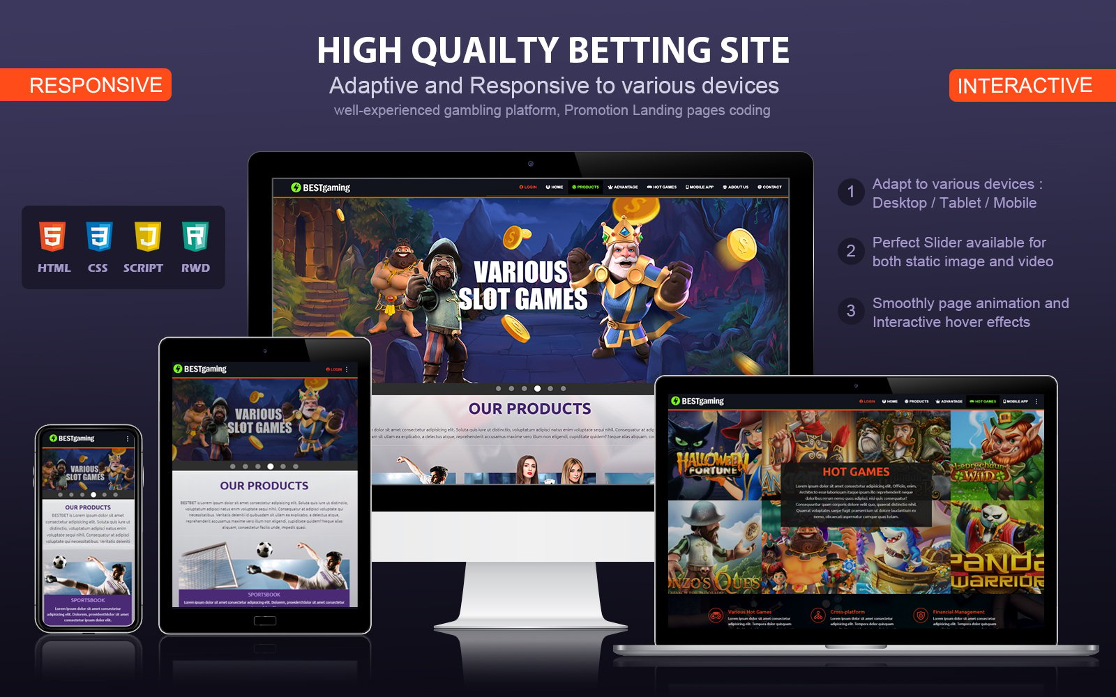 Responsive and Interactive Gambling Landing Page Template