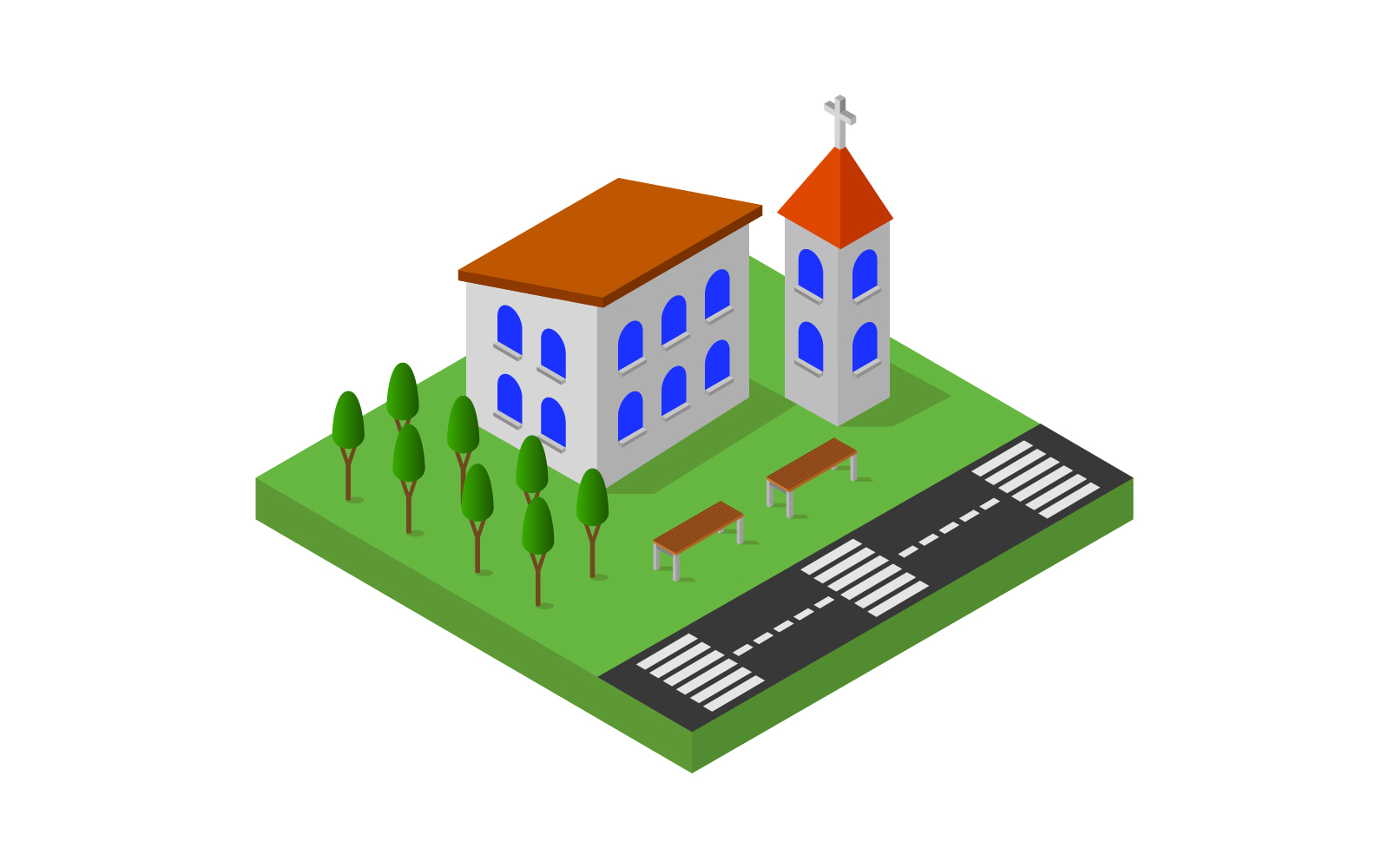 Isometric Church on  Background - Vector Image