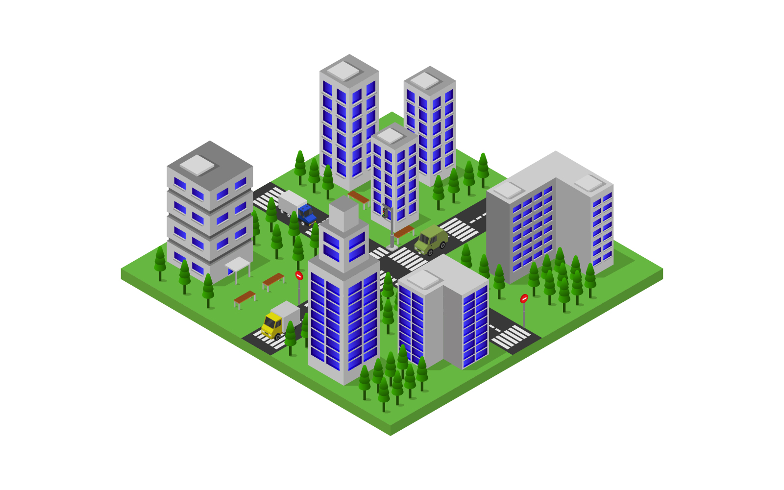 Isometric City on Background - Vector Image