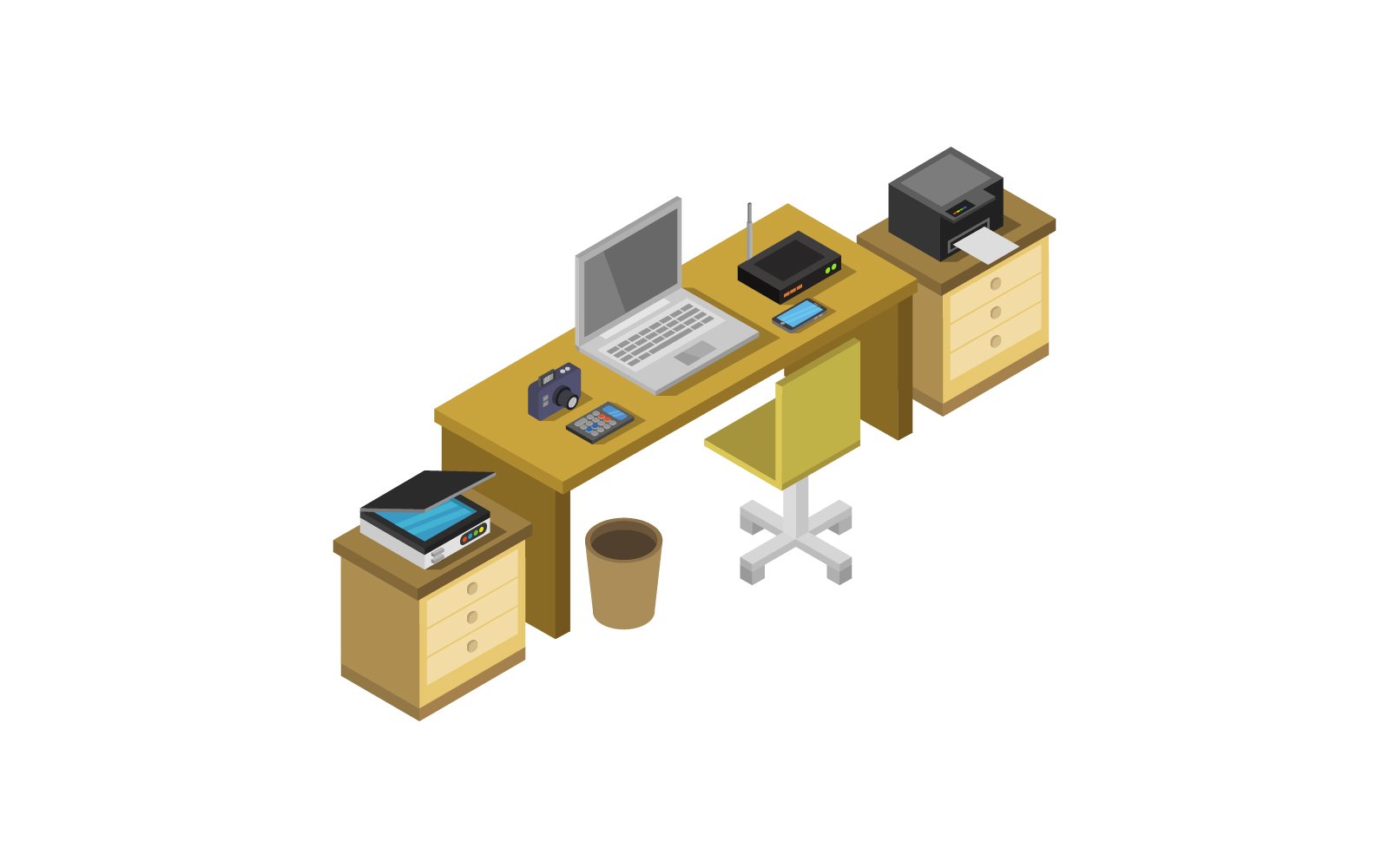 Isometric Office Desk on white background - Vector Image