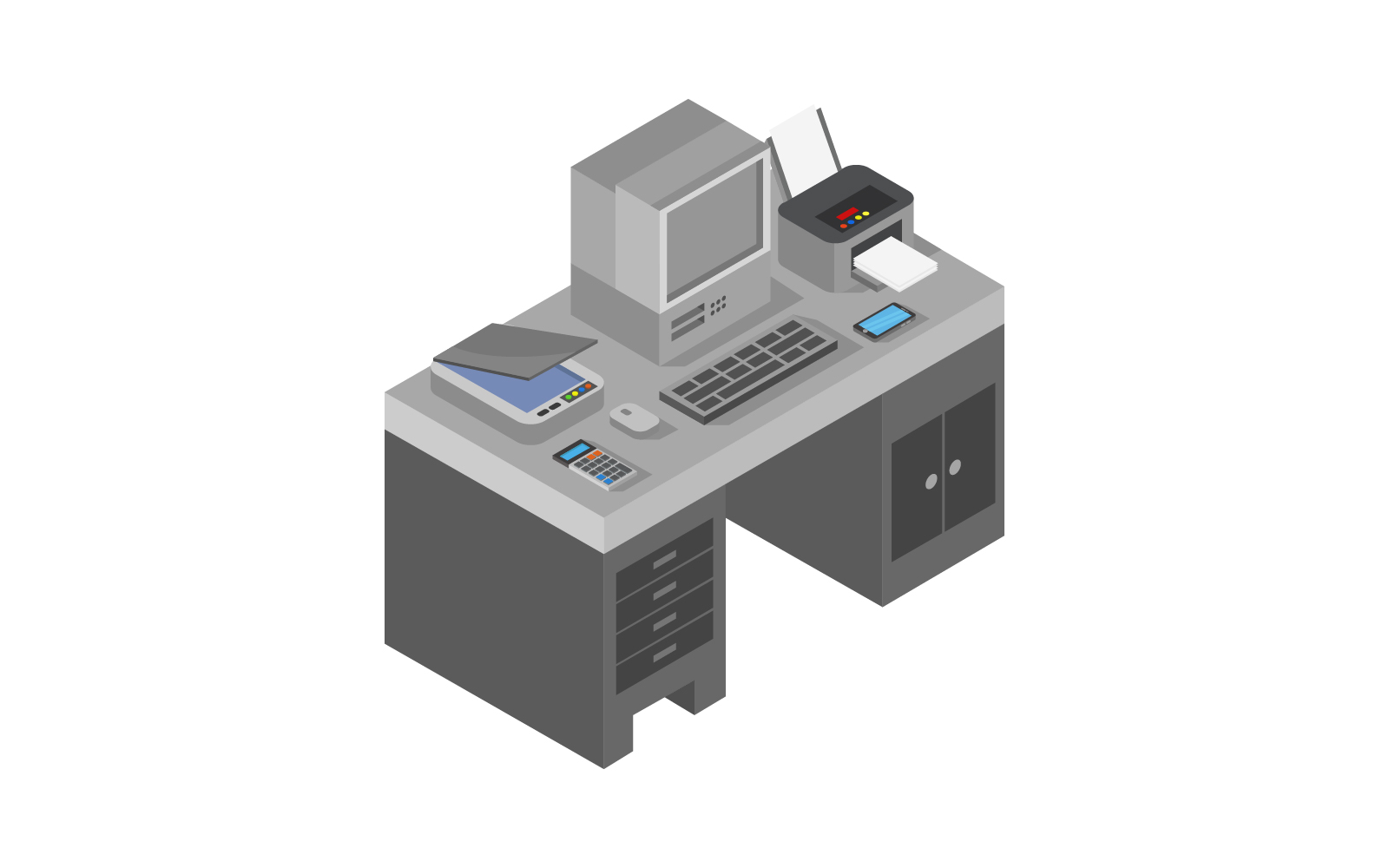 Isometric Office Desk - Vector Image