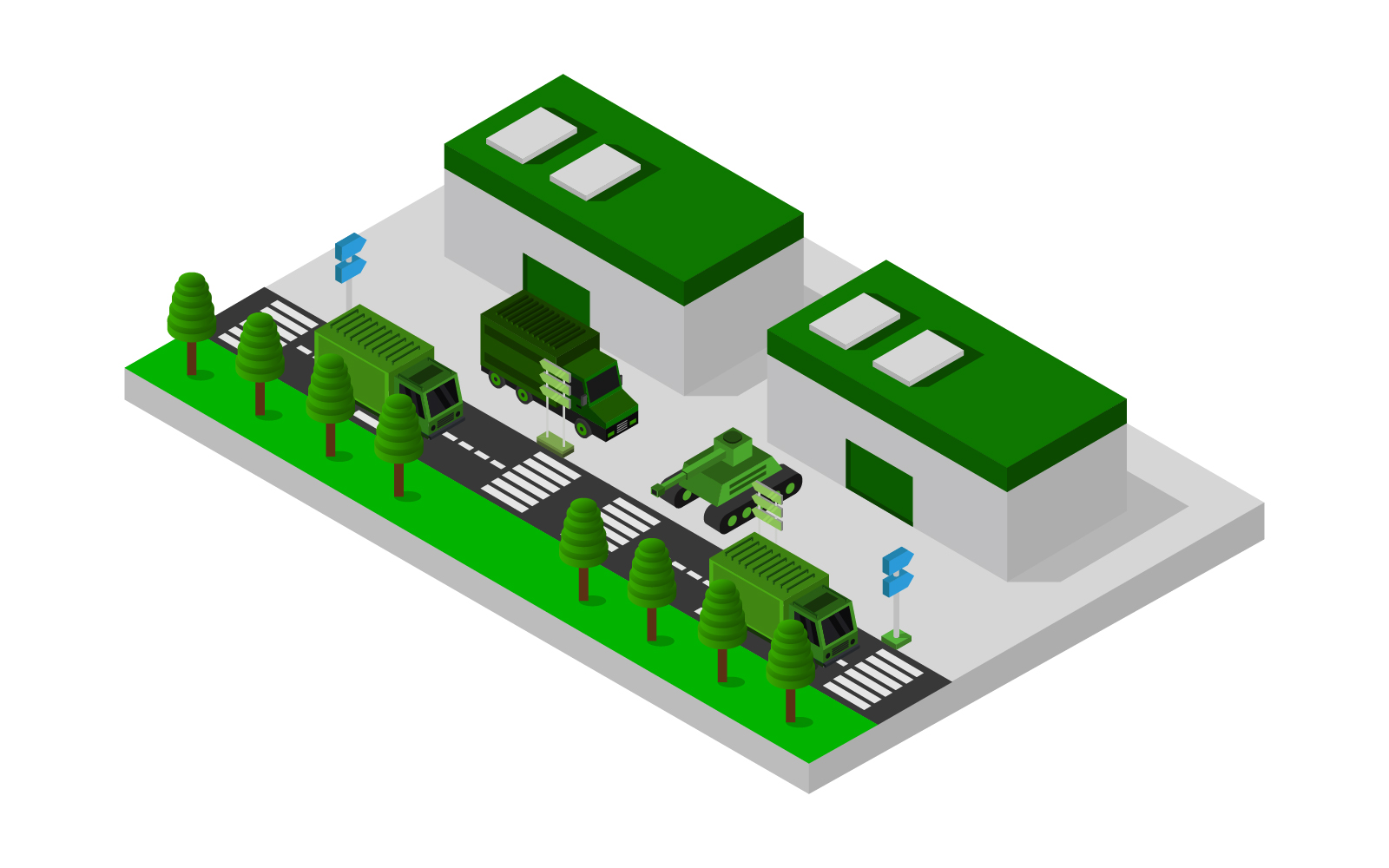 Isometric Military Barracks on a white background - Vector Image