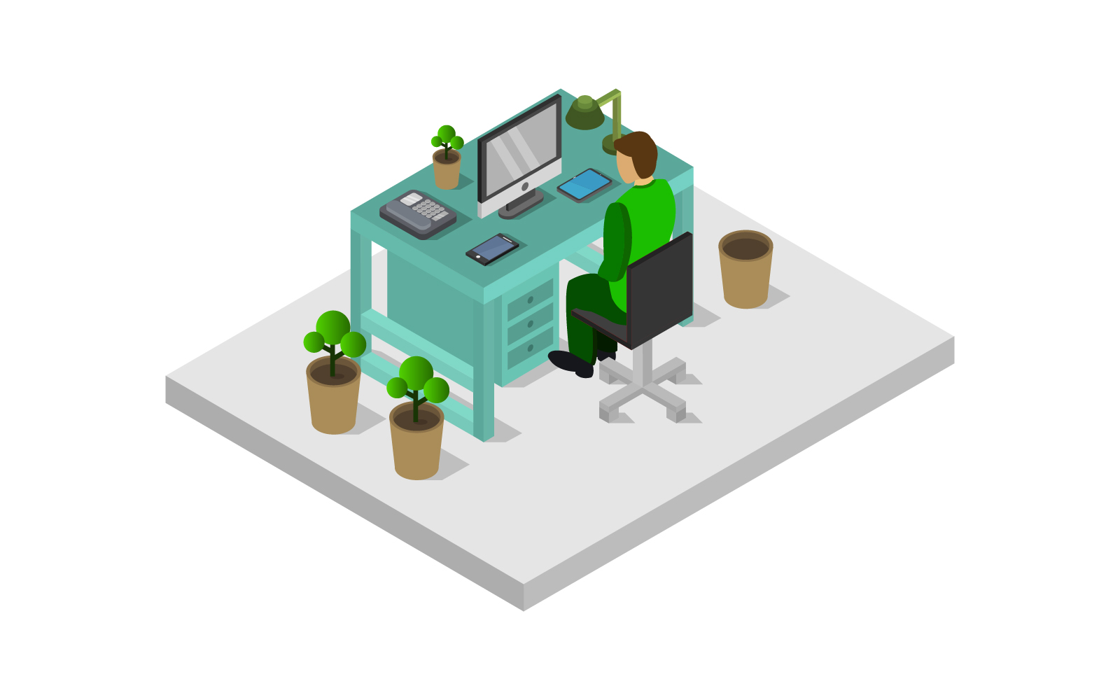 Isometric office desk - Vector Image