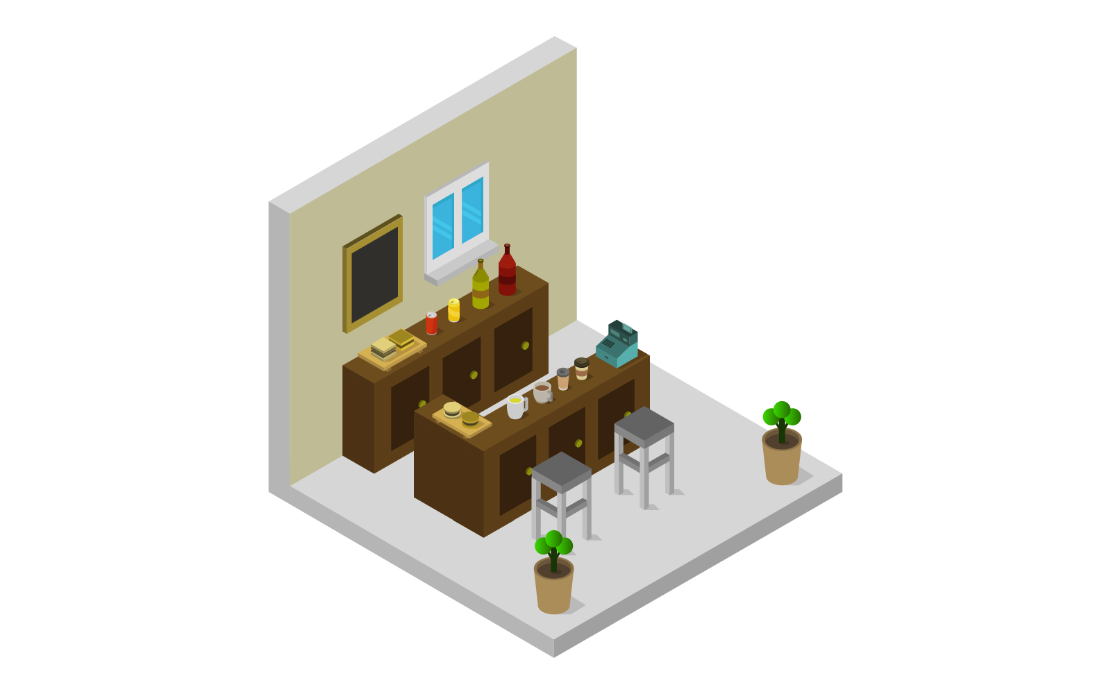 Isometric bar room - Vector Image