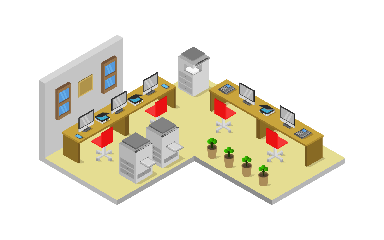 Isometric office room on background - Vector Image