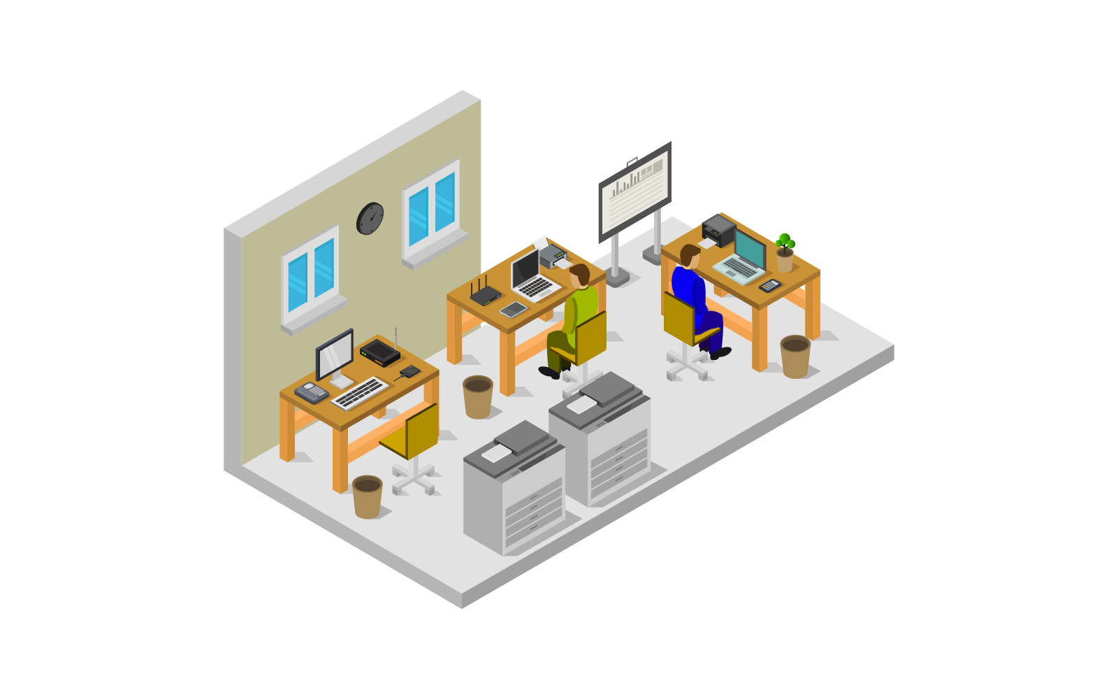 Isometric office room on a white background - Vector Image