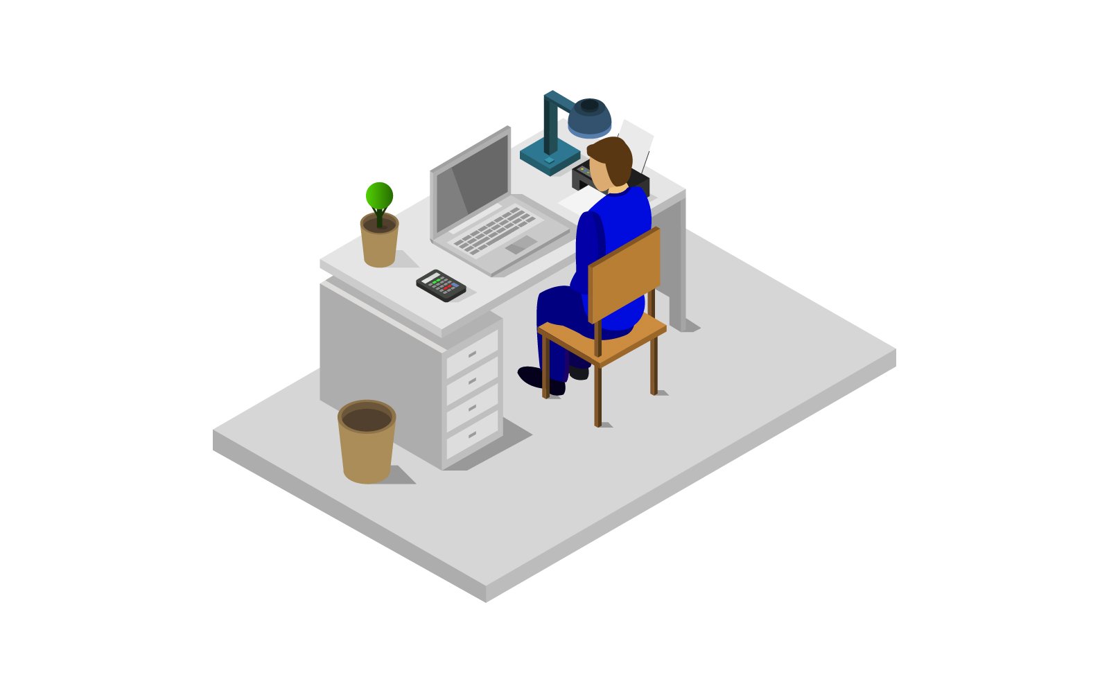 Isometric desk on a white background - Vector Image