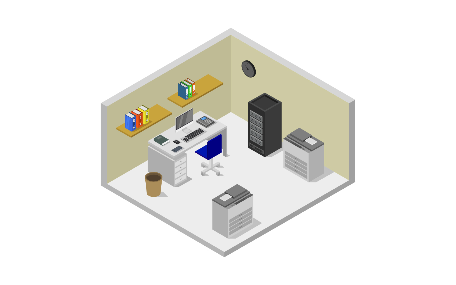 Isometric and colorful office room - Vector Image