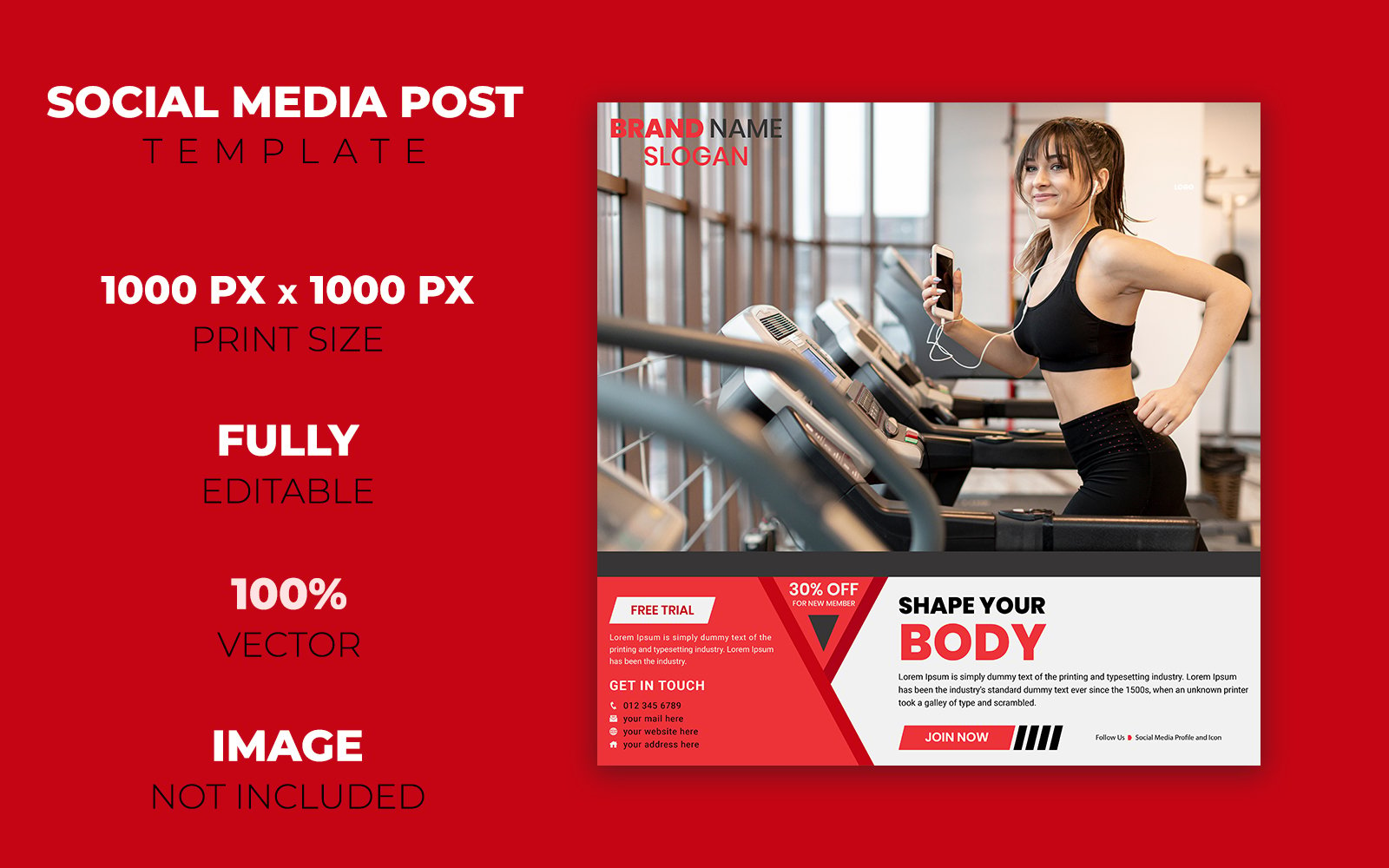 Gym Social Media Post Design - Corporate Identity Template