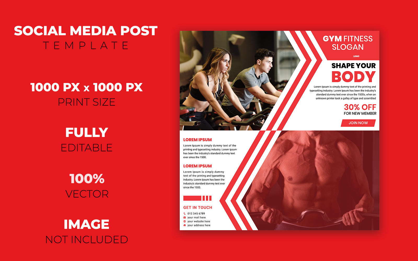 Gym Fitness Social Media Post Design - Corporate Identity Template