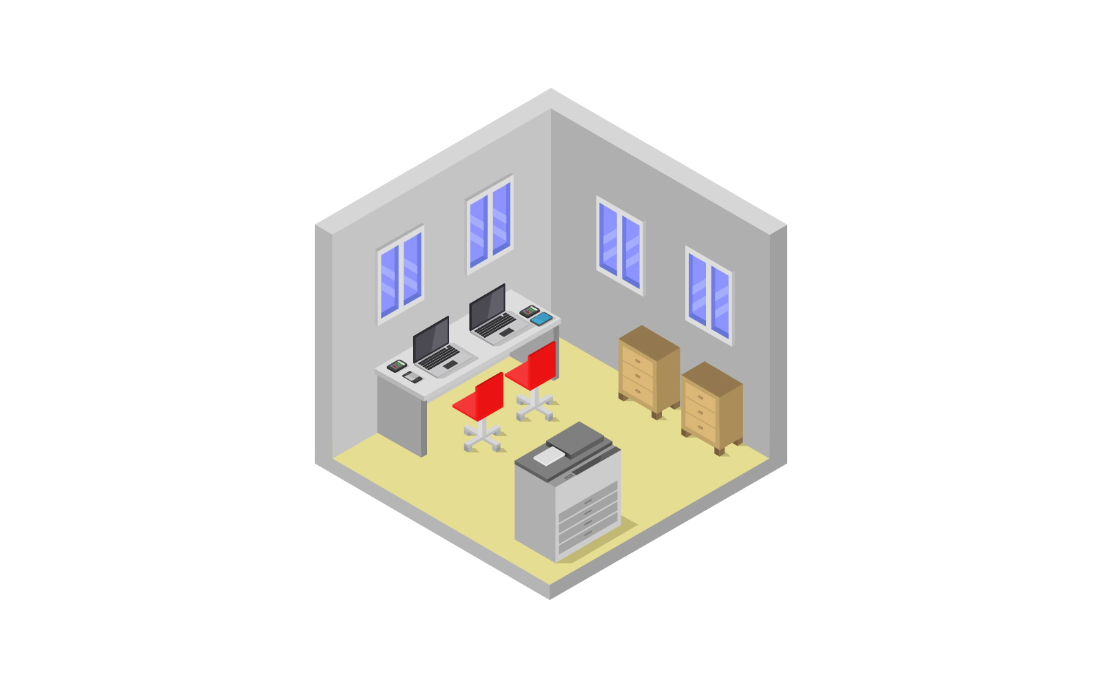 Isometric office room on background - Vector Image