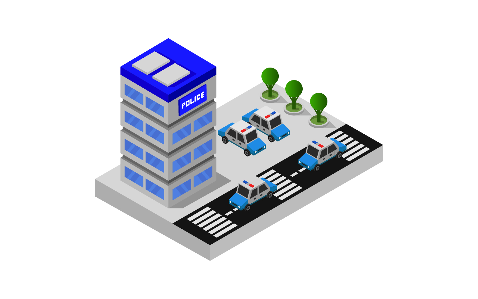 Colorful isometric police station on a white background - Vector Image