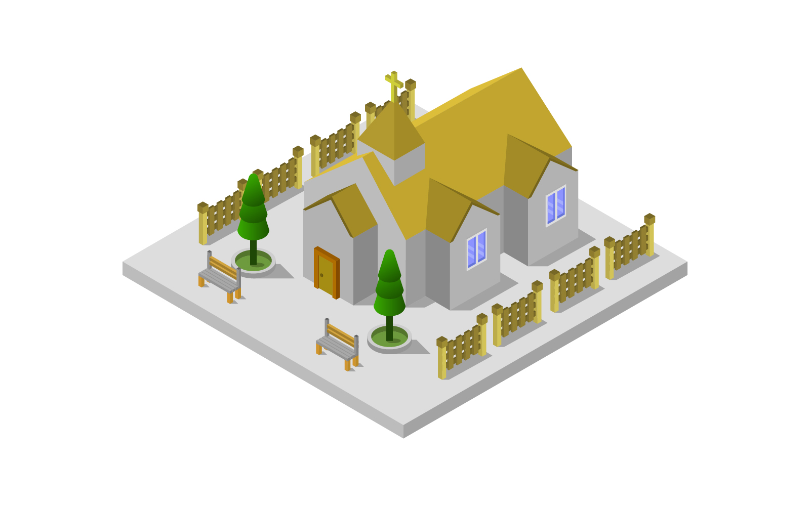 Isometric church on white background - Vector Image