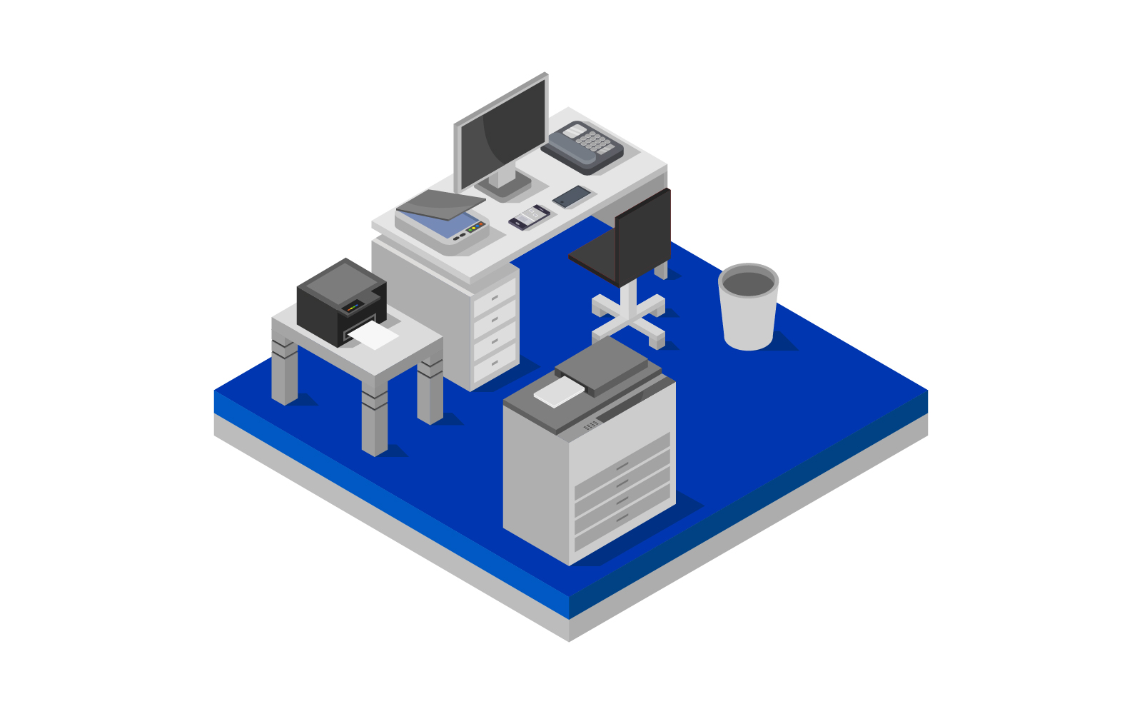 Isometric office desk - Vector Image