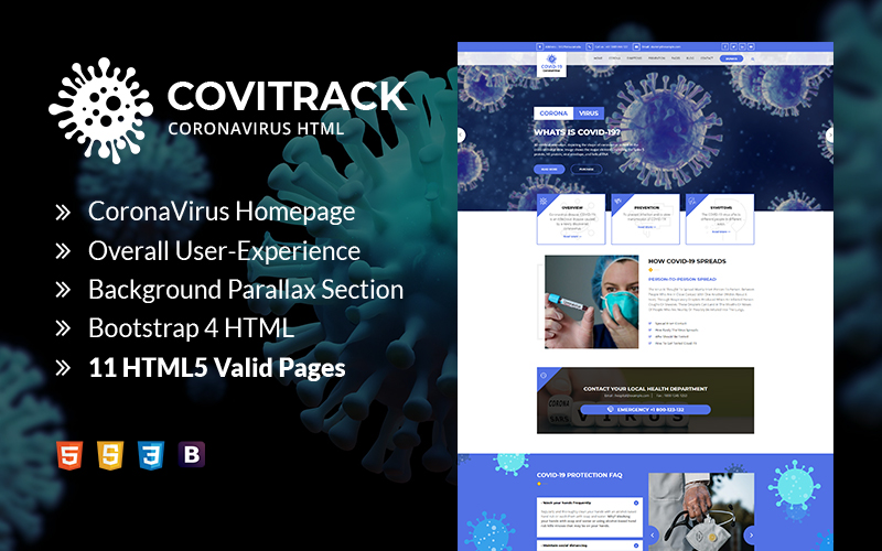 Covitrack - Coronavirus HTML Website Template