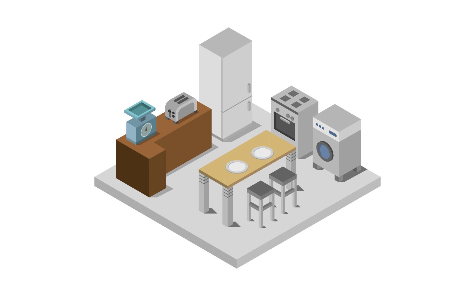 Isometric kitchen room on background - Vector Image