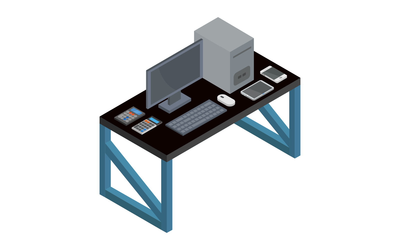 Isometric desk on background - Vector Image