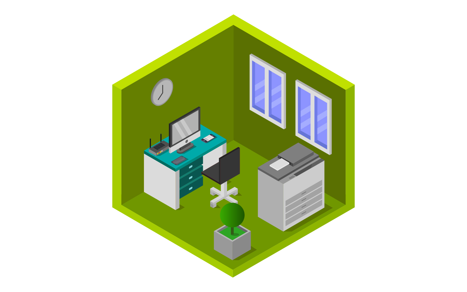 Isometric office on white background - Vector Image
