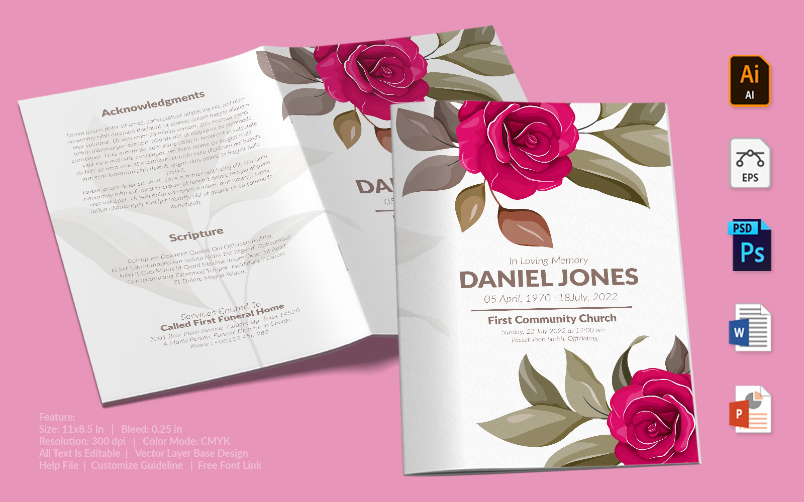 Printable Funeral Program - Corporate Identity Template