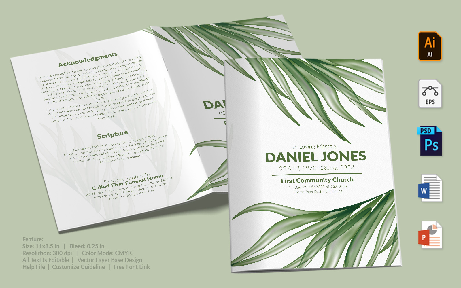 Printable Funeral Program - Corporate Identity Template