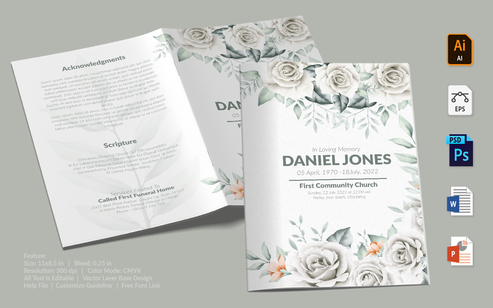 Printable Funeral Program - Corporate Identity Template