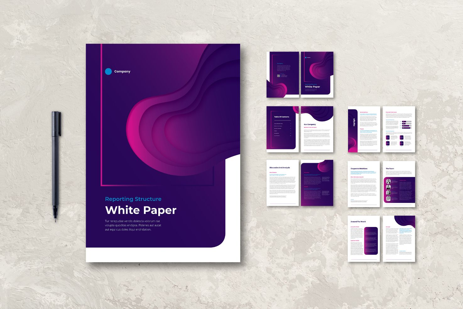 Whitepaper Company Progress Report Template Design - Modern and Abstract Gradient Pink and Purple Theme