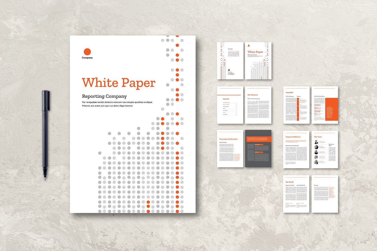 Whitepaper Company Report Template - Orange and White Dot Design