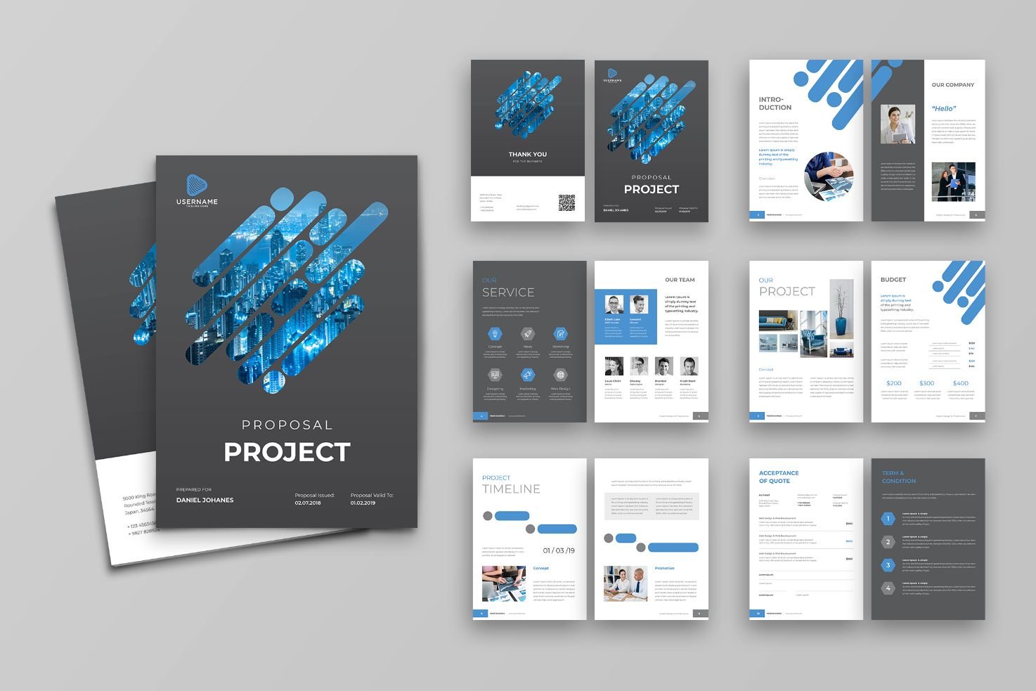 Best Project Proposal Templates - Grey, Blue and White Modern Abstract Design