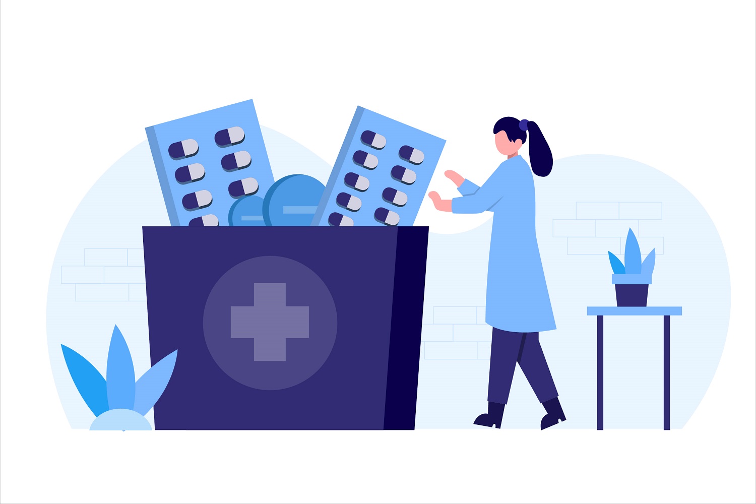 Pharmacy Health Flat Illustration - Vector Image