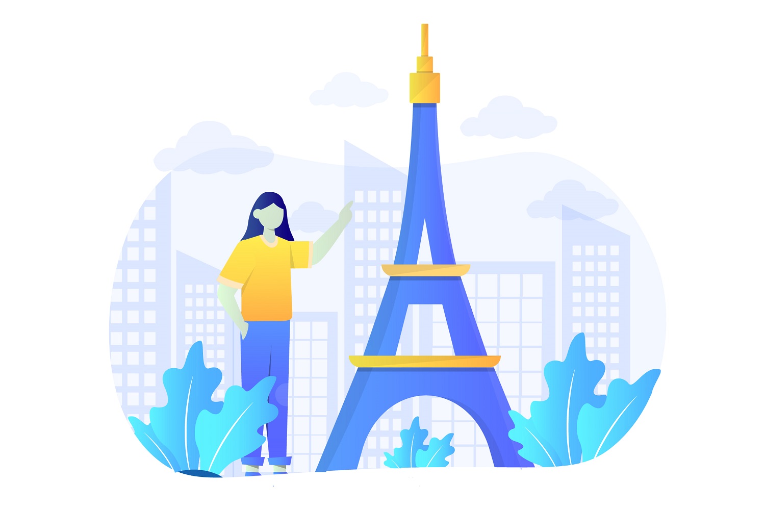 Eiffel Tower Landmark Flat Design - Vector Image