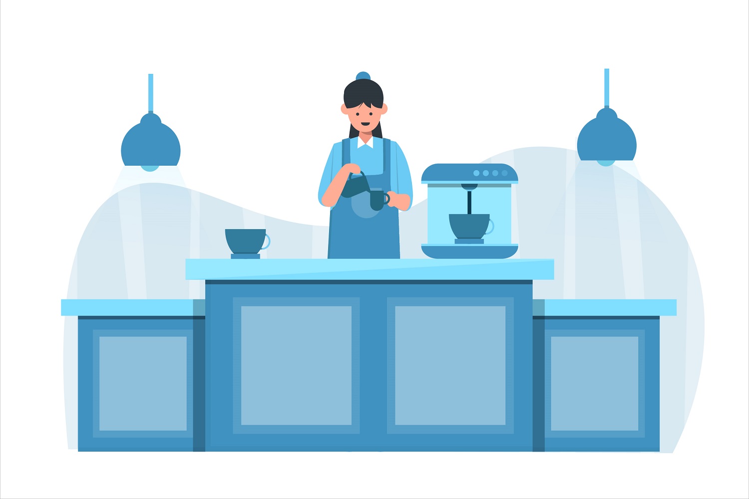 Coffee Shop Flat Illustration - Vector Image