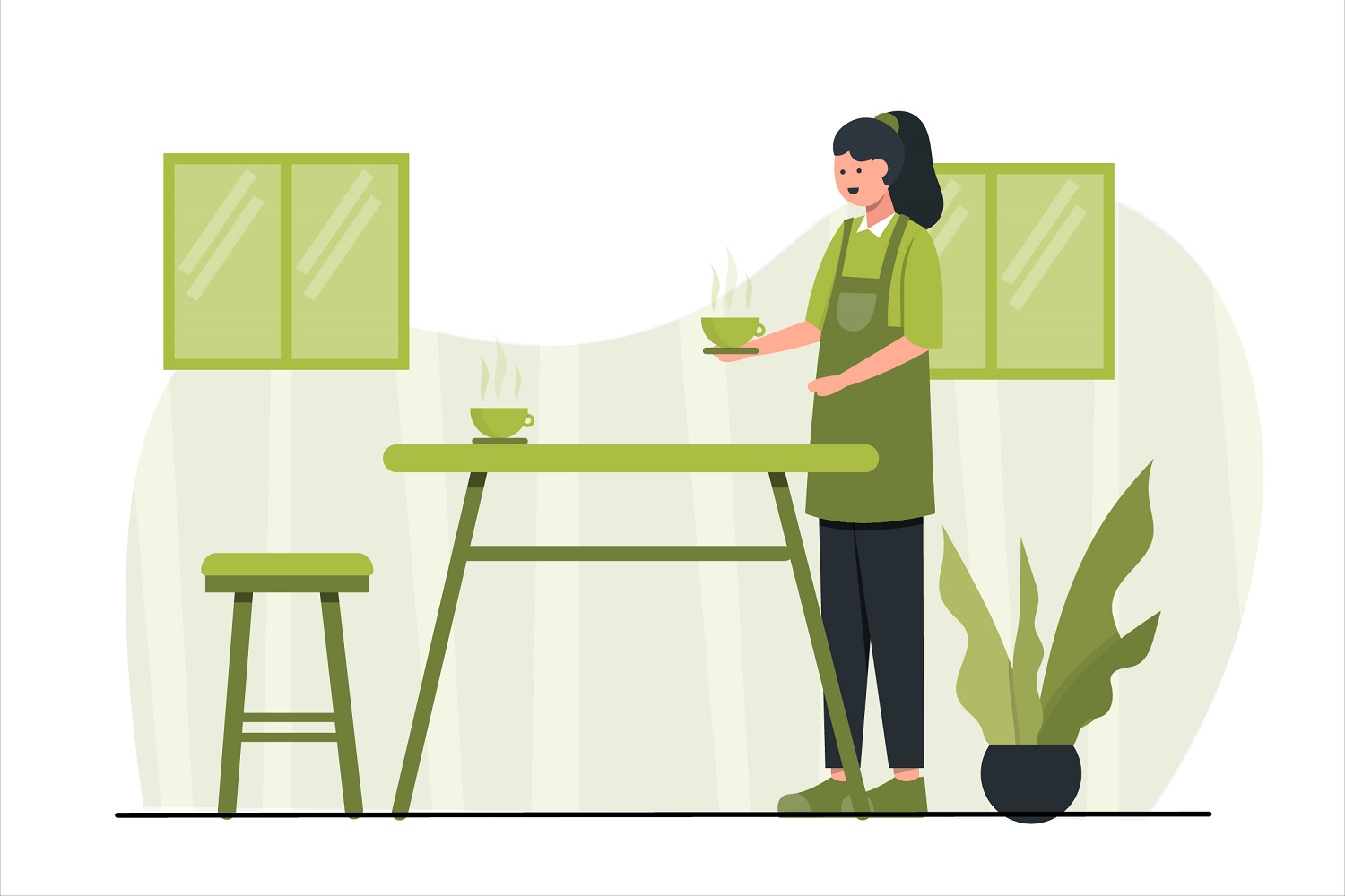 Coffee Shop Concept Flat Design Illustration - Vector Image