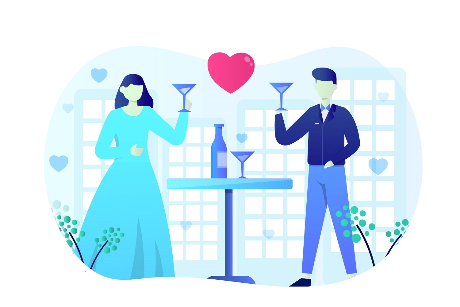 Wedding Party Flat Illustration - Vector Image